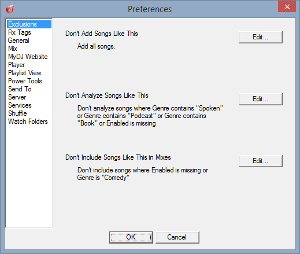MusicIP Mixer exclusions dialog box
